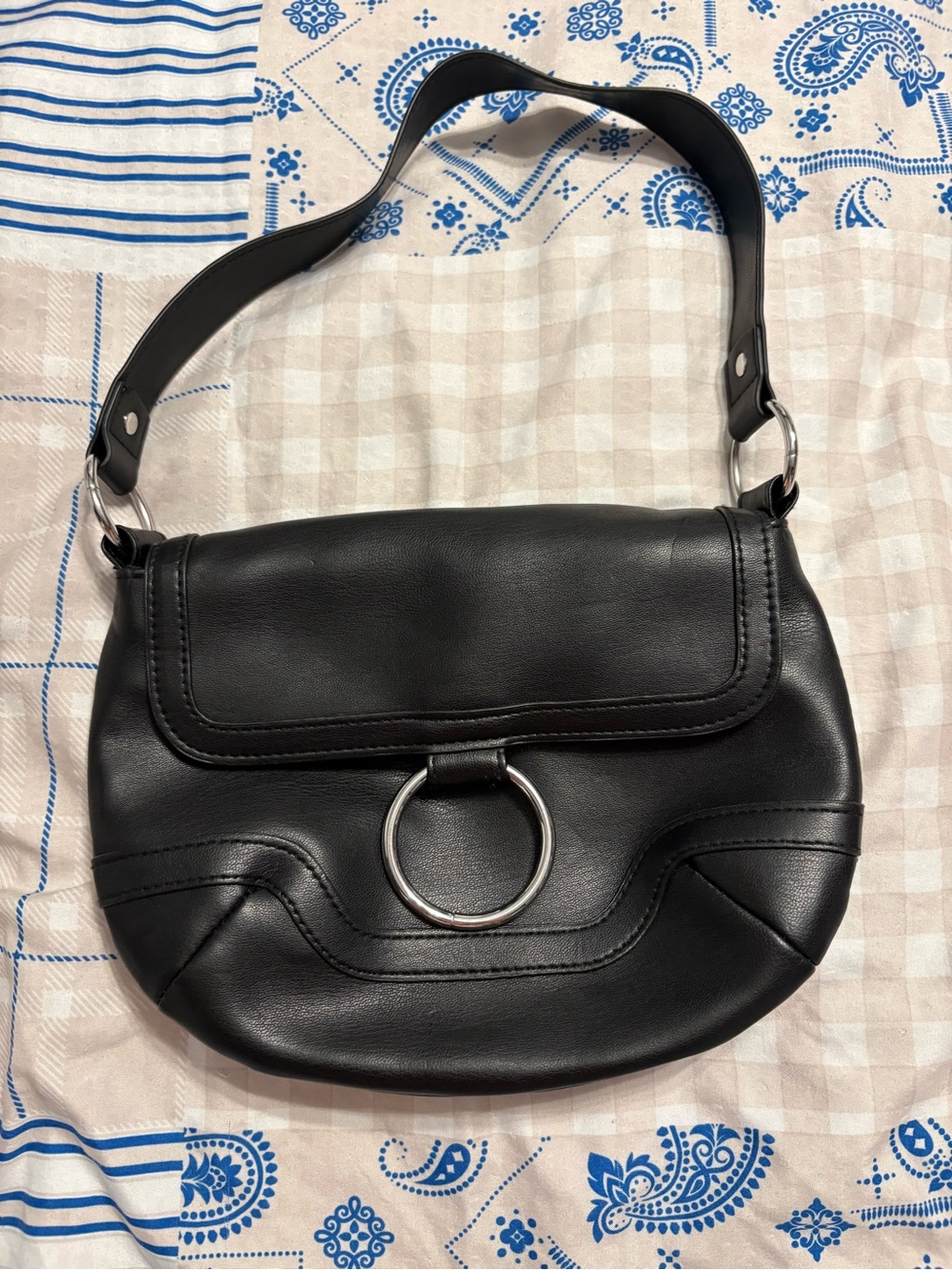 Target Black Shoulder Bag with Silver Ring Accent